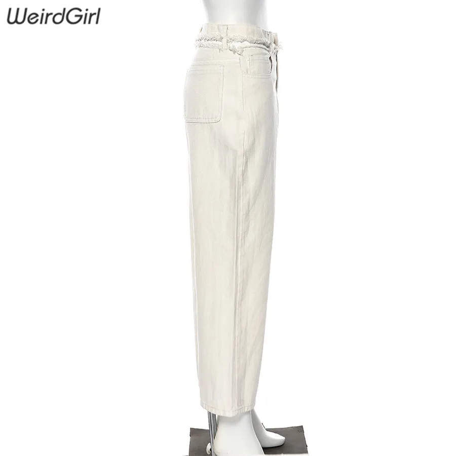 Weirdgirl Женские однотонные брюки кэжуал с дырками и пуговицами, длинные брюки с высокой талией, свободные джинсы женские брюки, Новинка осени