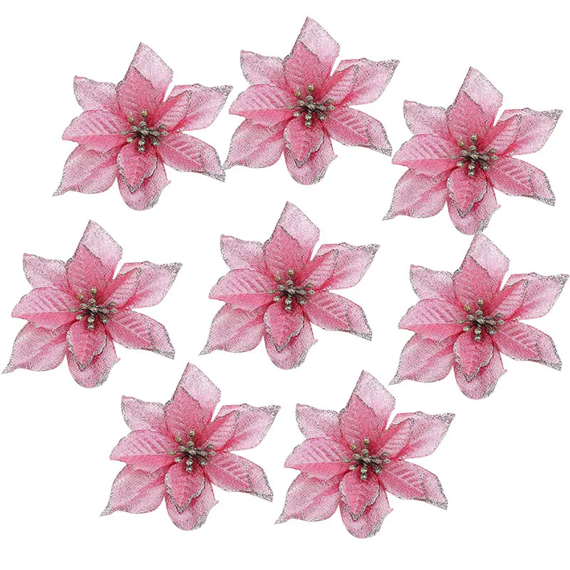F05 5 шт. рождественские украшения 13 см искусственные цветы блестки Poinsettia поддельные цветы для дома свадьбы Рождественская елка Декоративный цветок головы - Цвет: F05
