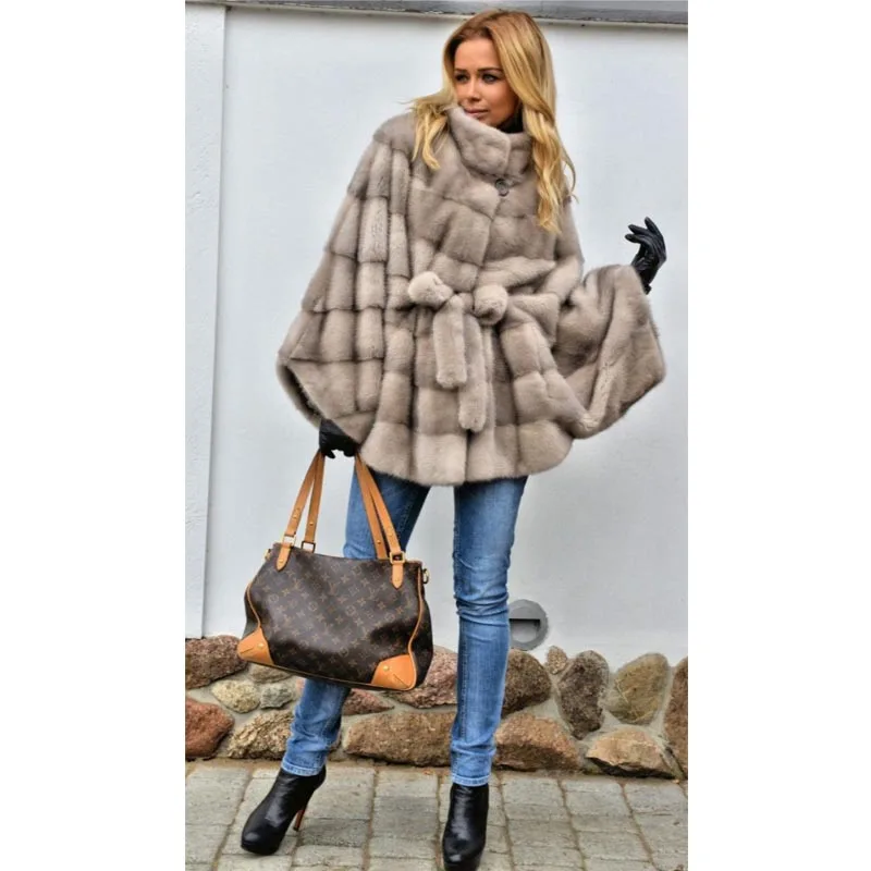 New Loose Bat Sleeved Natural Real Mink Fur Coat Many types Collars Real Fur Coat Women Winter Warm Thick Real Fur jacket