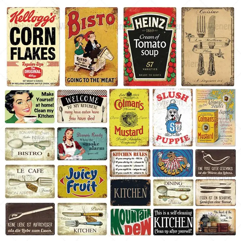 Kitchenware Food Metal Tin Sign Kitchen Fork Vintage Signs Plate Retro