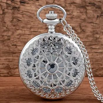

Silver Spider Web Hollow Quartz Pocket Watch with Chain Retro Men Women Classic Pendant Necklace Clock Gift