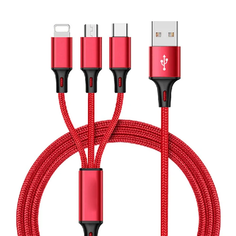 3 в 1 usb зарядный кабель для мобильного телефона usb type C 3A быстрое зарядное устройство для планшета зарядный кабель USB шнур для мобильного телефона - Тип штекера: Red