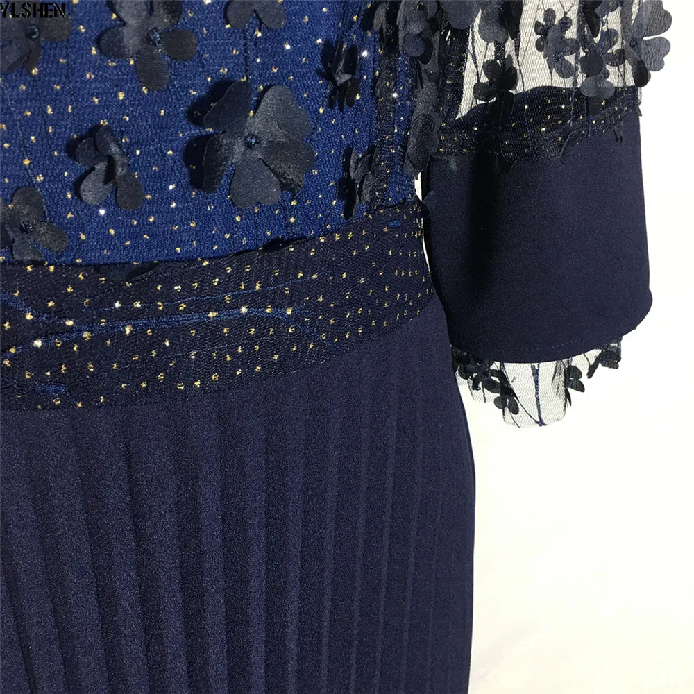 African Dresses For Women Africa Clothing African Design Bazin Lace Pleated Long Three-dimensional flower Glitter Dashiki Dress 08