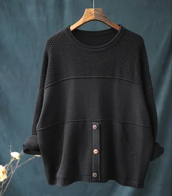 Большие размеры осенние модные вязаные свитера женские s коричневые пуловеры однотонный джемпер женская одежда длинный рукав более размер d AA216S30 - Цвет: Черный