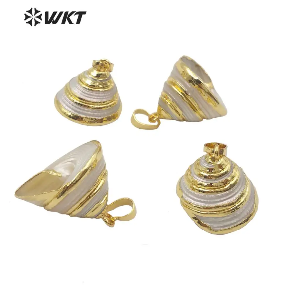 

WT-JP183 WKT Natural Shell Pendant White Trumpet Pendant Gold Electroplated Pendant Women Fashion Beach Pendant Jewelry Finding