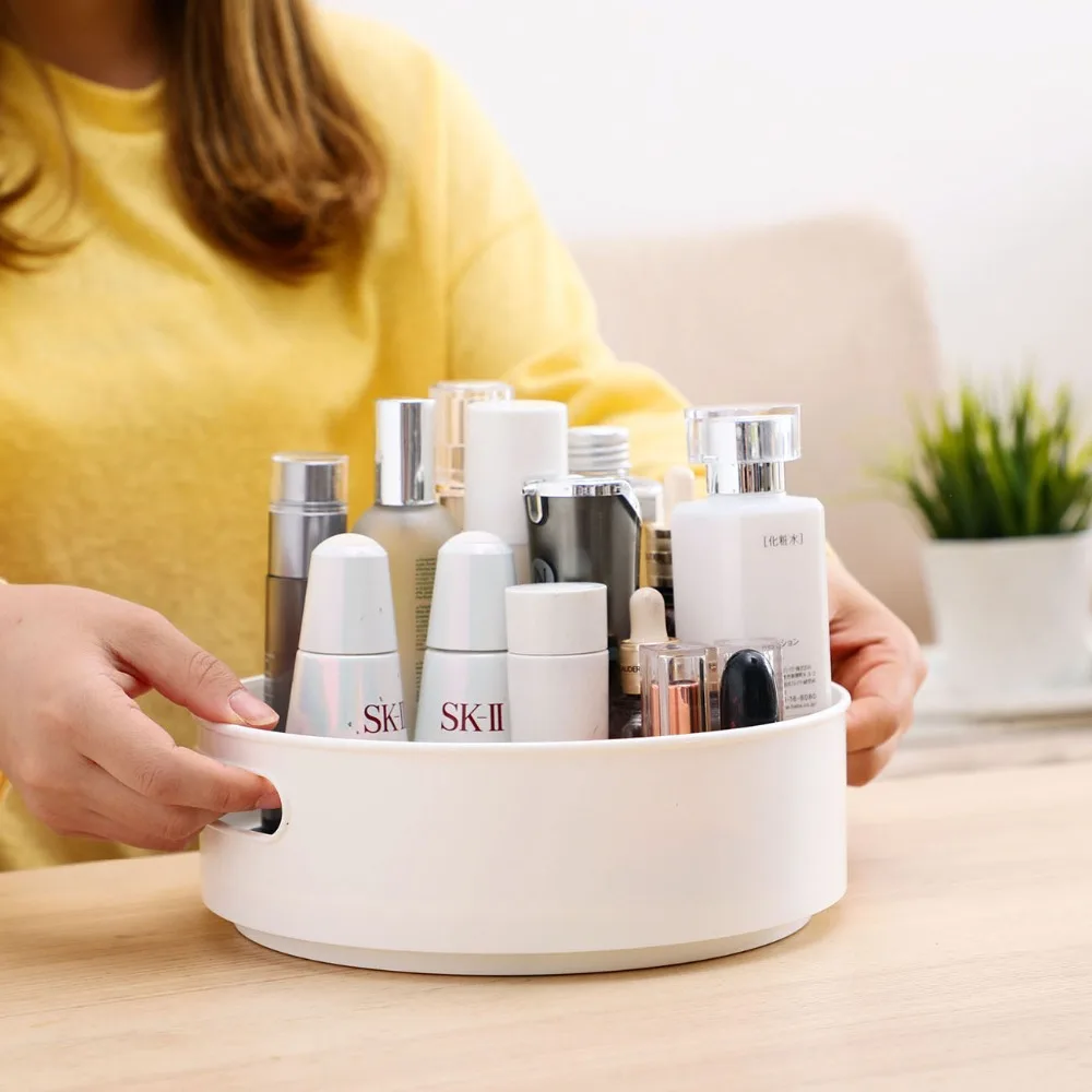 יפן יבוא מסתובב תיבול מטבח קופסא פלסטיק אחסון מדף שולחן עבודה איפור Rack טיפוח עור