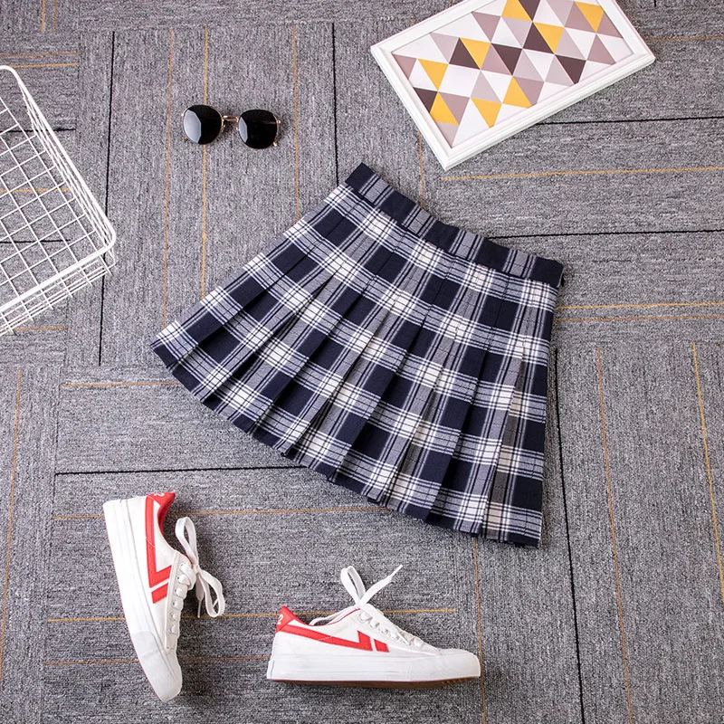 Black white plaid JLI может высокая талия тонкие юбки плед плиссированные империя выше колена Сладкий Harajuku элегантный дизайн повседневная женская короткая юбка - Цвет: Black white plaid