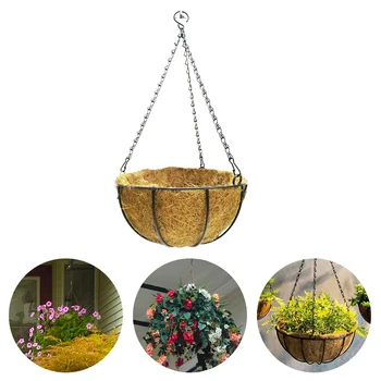 

Iron Art Coconut Palm Baskets Flowers Plants Pot Chain Hanging Liners Planter for Garden Porch Balcony Indoor Outdoor Decor
