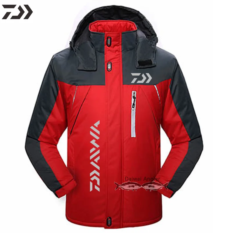Водонепроницаемая куртка для рыбалки Daiwa из толстого хлопка, теплая зимняя мужская M-5XL одежда для рыбалки с капюшоном для пеших прогулок, ветрозащитная прочная одежда