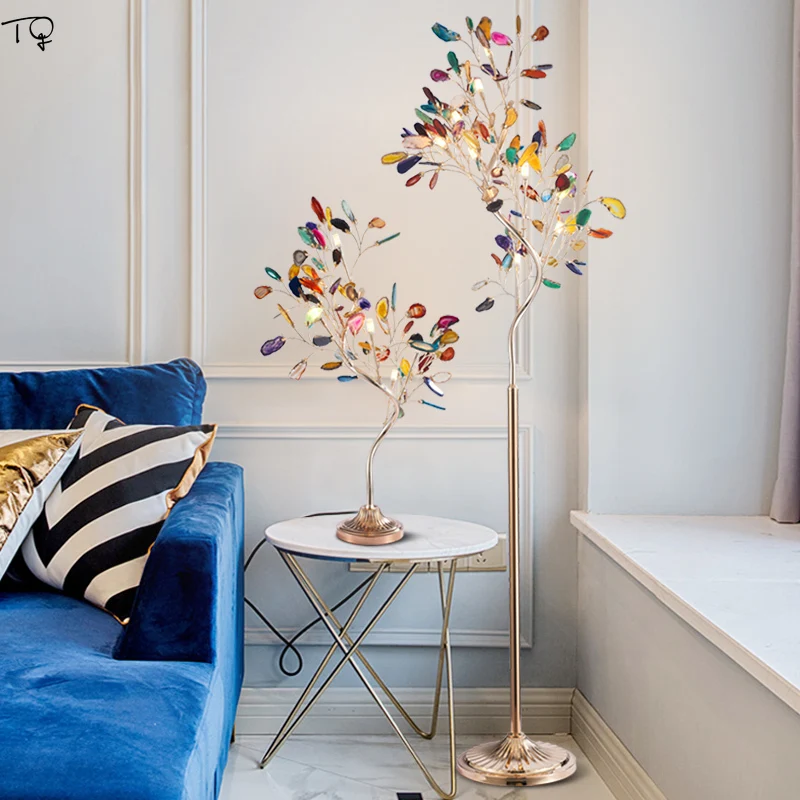 

Nordic Creative Ins Lustre Colorful Agate Led Standing Lamp Leaf Branch Art Decor Living Room Bedroom Cafe Bar Loft Luminaire
