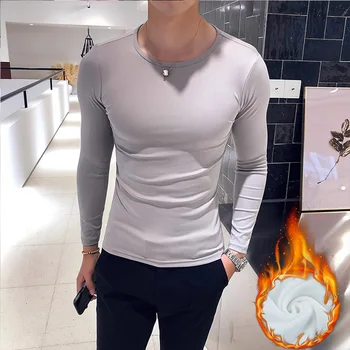 

XS and Small Brushed and Thick T-shirt Tops Men's 155 Short S Code Tight Thermal Underwear Solid Color Base Shirt