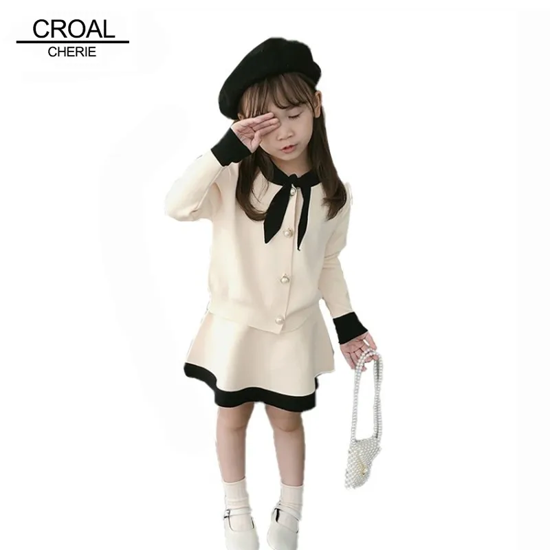 

CROAL CHERIE Kids Autumn Girls Clothes Sets Outerwear Coat + Skirt Children's Knit Sweater Set Girl Warm Sweater 100-140cm
