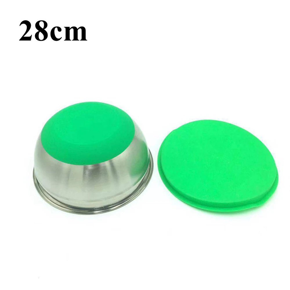 28cm-Green Миски для смешивания из нержавеющей стали с крышкой, силиконовое дно, нескользящий Миксер для яиц, Салатница для выпечки тортов, кухонные принадлежности для хранения продуктов - Цвет: 28cm-Green