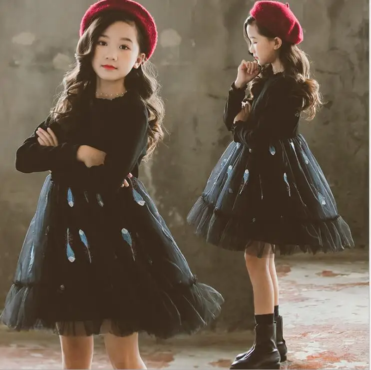 Girls Dresses Winter Princess Costume Thanksgiving Dress Knitting Tulle Girls Sweater Dress Cute Kids Belle Clothing