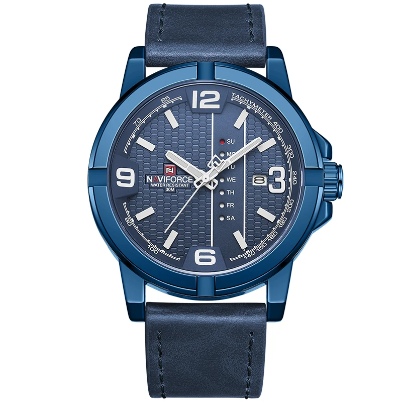 Blue NAVIFORCE часы для мужчин Топ люксовый бренд повседневные кварцевые часы для мужчин s кожа водонепроницаемые наручные часы Мужские часы Relogio Masculino - Цвет: Blue