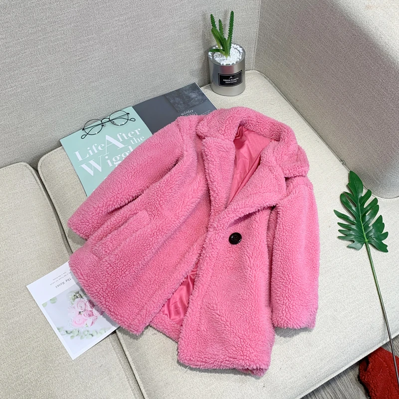pink girls fur coat Зимнее теплое пальто с искусственным мехом для мамы и дочки г. Пальто в классическом стиле с отложным воротником, уличные модные пальто для сестры - Цвет: pink girls fur coat