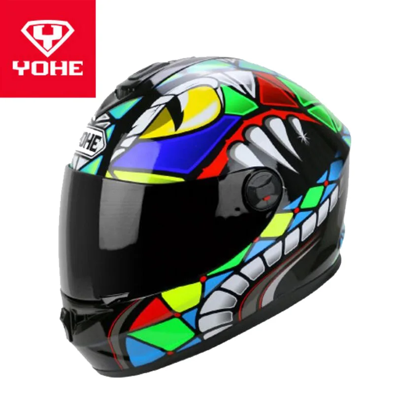 YOHE Полный мотоциклетный шлем Рыцарь защита для мотокросса мотоциклетные шлемы из АБС-пластик линза козырек Кобра Шаблон - Цвет: Многоцветный