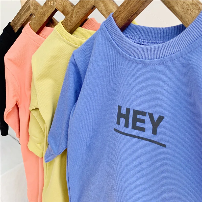 Korean Style Autumn Girls Pure Cotton Long T Shirts Kids Letters Printing Casual Tops Clothes