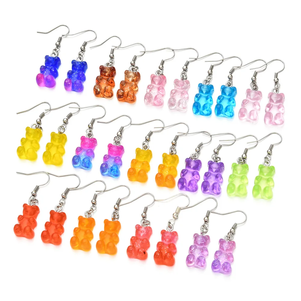 Animal Gummy Bear Earrings Creative Gradient Glitter Colorful Minimalism Cartoon Female Ear Hooks Danglers Jewelry Kids Gift