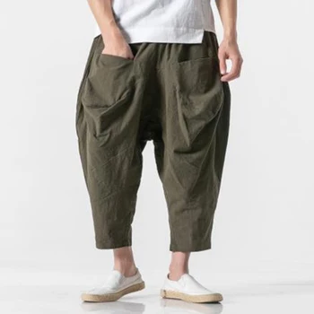 

Men Loose Big Pocket Solid Ankle Length Casual Pant Fashion Hip Hop Harem Trousers Male Vintage Cross Pant Plus Size