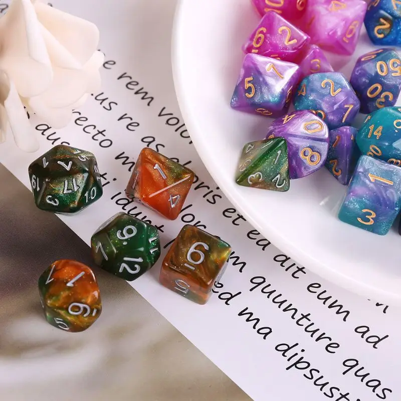 7pcs/set Dichromatic D4 D6 D8 D10 D12 D20 Polyhedral Dices Numbers Dials Desktop B36F | Спорт и развлечения