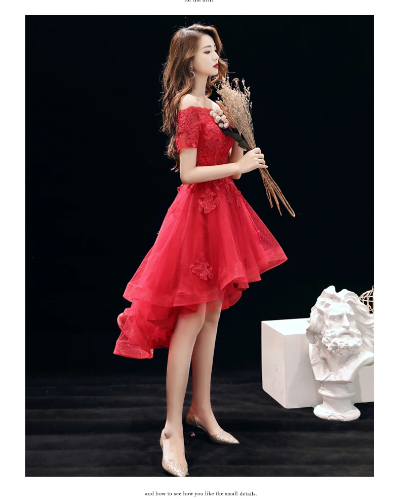 Robe de soiree элегантное красное платье на шнуровке, вечернее платье с аппликацией, короткое спереди и длинное сзади, платья для выпускного вечера