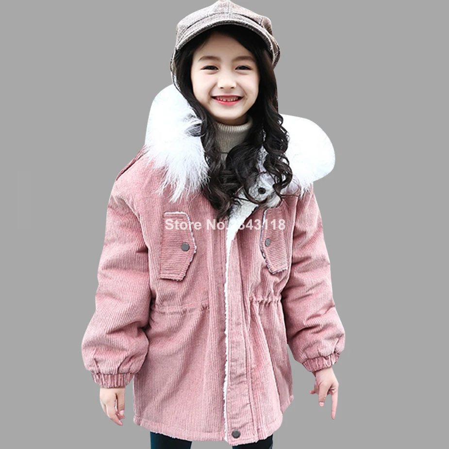 Winter Jackets For Girls Fur Hooded Warm Girls Coat Embroidery Kids Jackets Autumn Teen Christmas Girls Clothes For 5-14 Years