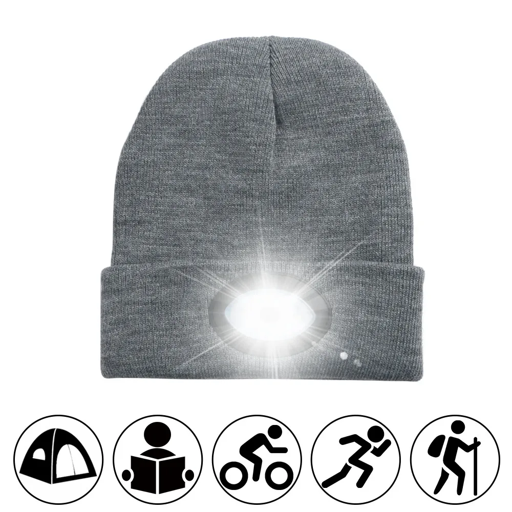 6 светодиодный светильник шапка USB перезаряжаемая Hands Free шапка с фонариком светодиодный шапочки вязаная шапка сохраняет тепло зимой для альпинизма рыбалки на открытом воздухе - Испускаемый цвет: Grey led cap