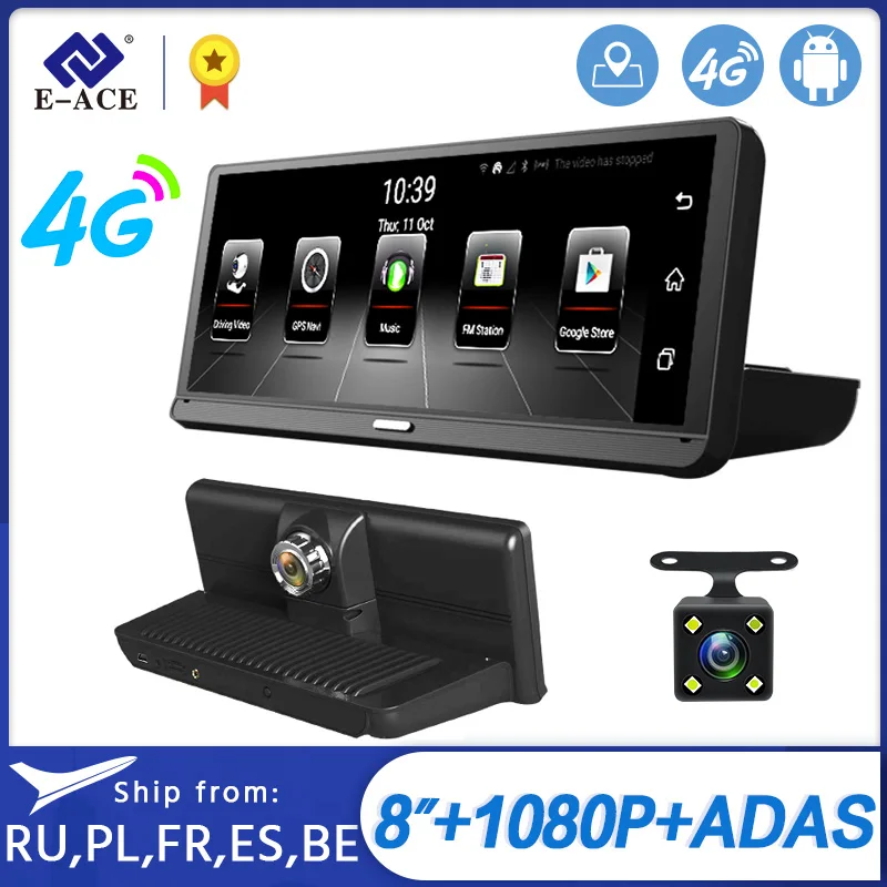 E ACE E14 Автомобильные видеорегистраторы 4G Android 8 0 дюймов Dash Cam 1080P видео