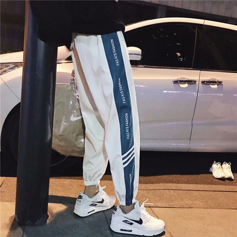 

Joggers Men Hip hop Sweat Pants Men Streetwear Loose Ankle length Trousers Elastic waist Casual Black White