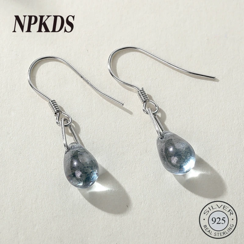 

925 Sterling Silver Blue Crystal Drop Earrings Mermaid Tears Water Drop Chic Elegant Earrings for Women 2019 Fashionable Jewelry