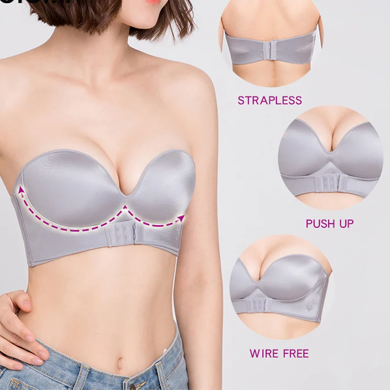 Sexy Strapless Bra Push Up Lingerie Seamless Invisible Bras Half Cup  Brassiere Seamless Bralette Women Dress Wedding Underwear