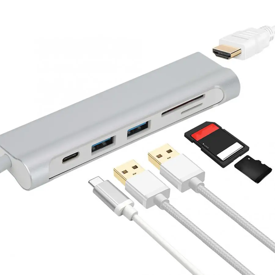 Мульти-Функция 6-в-1 концентратор типа C на HDMI USB/памяти/устройство для считывания с tf-карт Стыковочный модуль-преобразователь паяльная станция