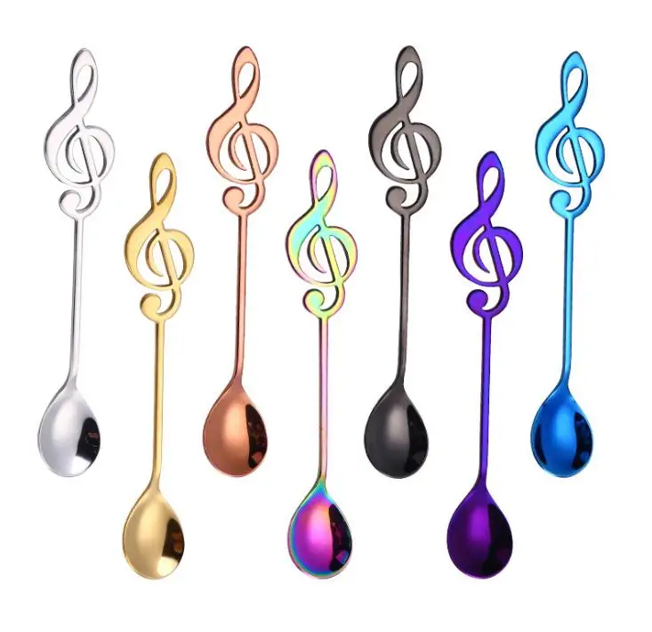 7 kleuren Note Ontwerp Rvs Theelepel Muziek Thema Metalen Koffie Thee Roeren Lepel десерт Ijs Lepels подарок Bestek