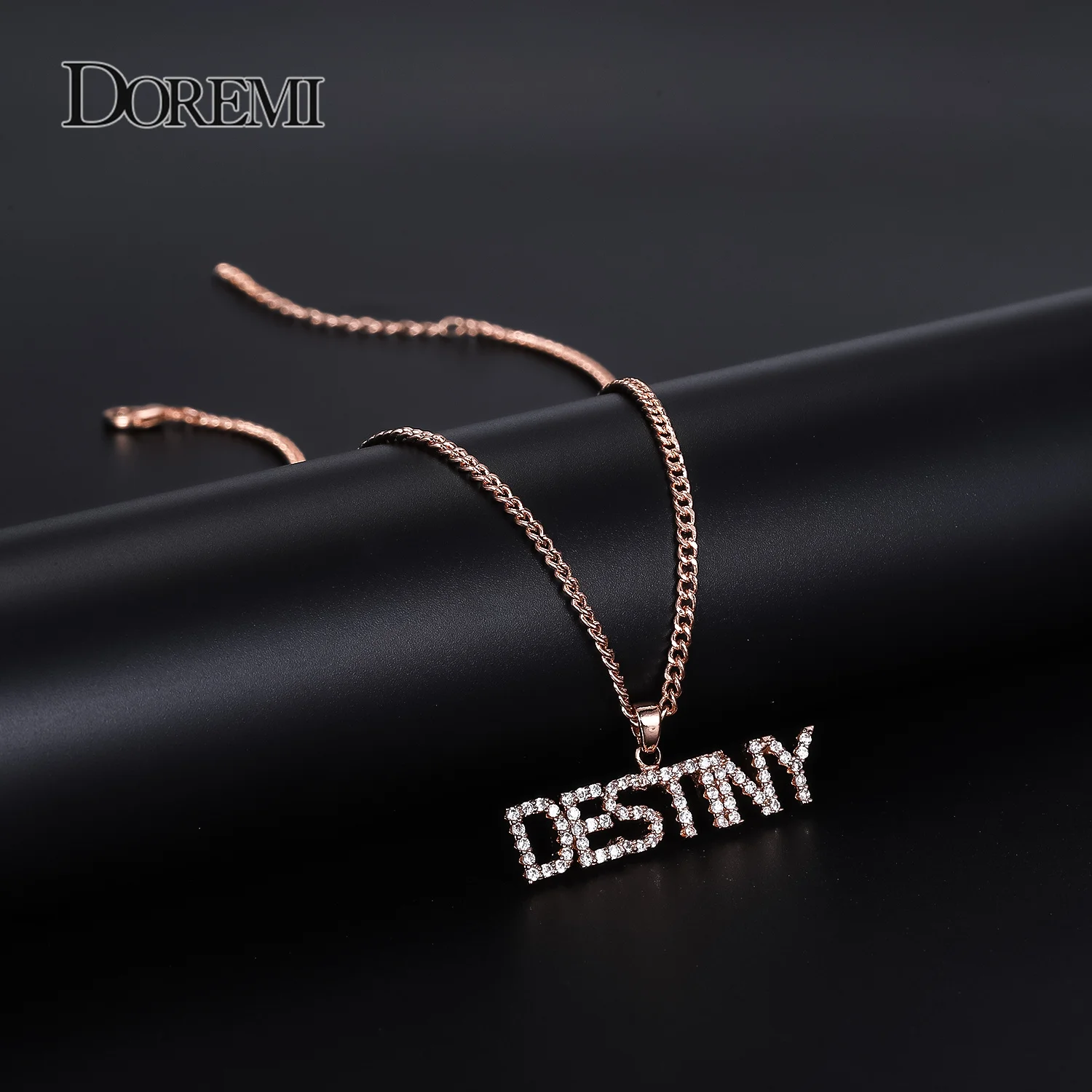 DOREMI 3A Zircon Personalized Custom Name Necklace for Women Men Pendant Stone Chain Zirconia Necklace With 4mm Cuban Chain