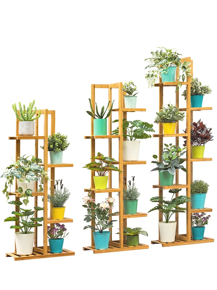 Flower Shelf Storage Multi-level Indoor Balcony Green Porridge Solid Wood Living Room Floor-style Fleshy Decorative Wrought Iron