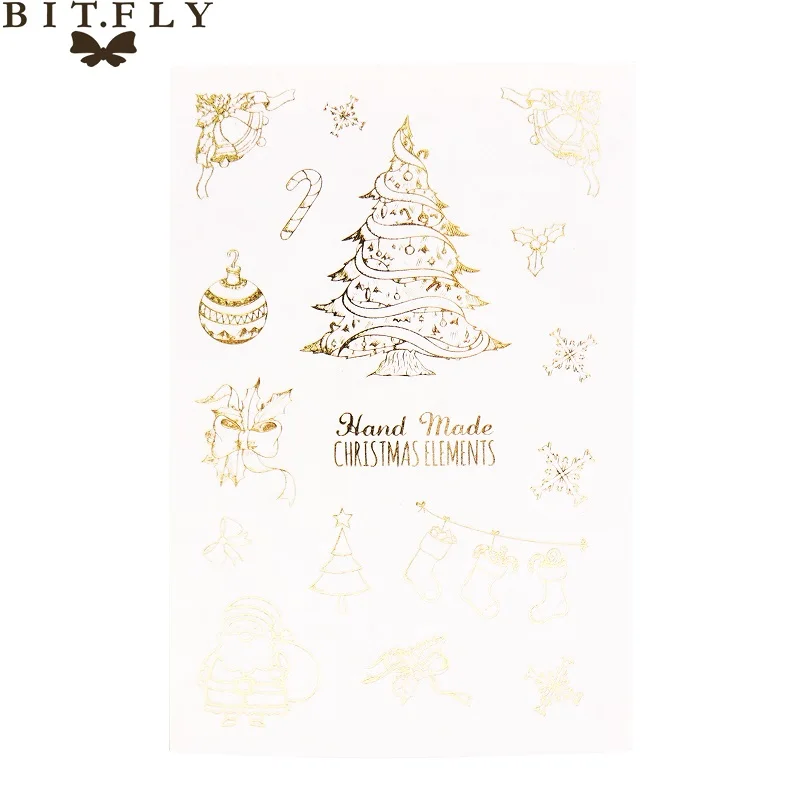 BITFLY Merry Christmas снеговик, Рождественская елка, Лось альбом для стикеров, Подарочная коробка, украшение, бронзовая этикетка, новогодние украшения - Цвет: A