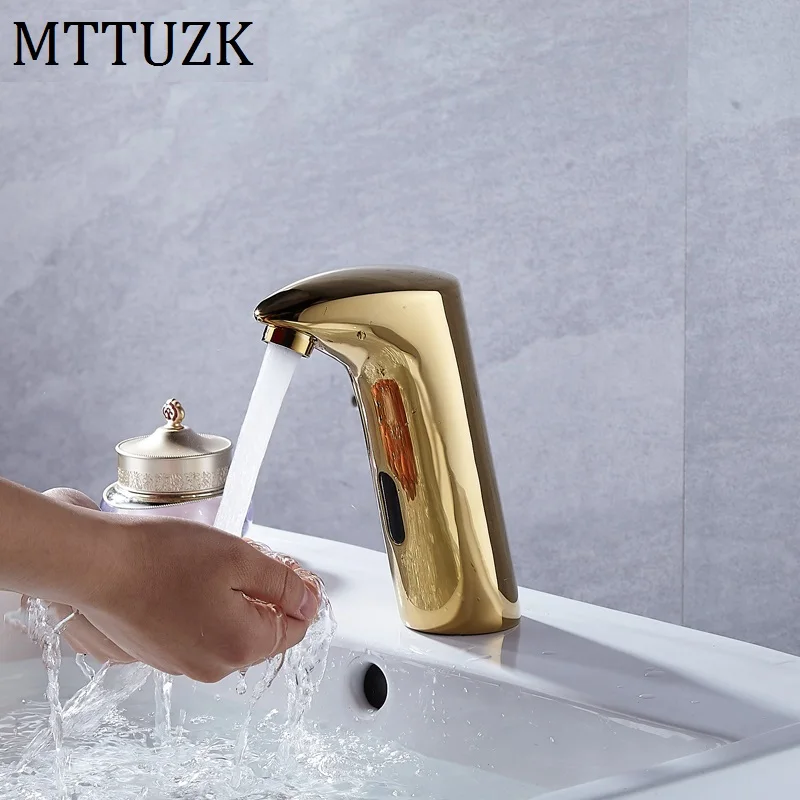 MTTUZK латунный золотой встроенный тип автоматический сенсорный смеситель для