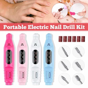 

1Set Professional Electric Nail Drill Machine Kit Manicure Machine Nail Art Pen Pedicure Nail Sanding File Tools 6 Drill Bit Kit