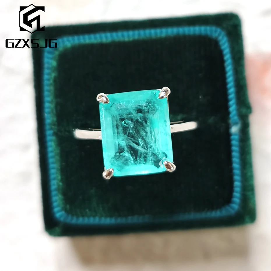GZXSJG Paraiba Tourmaline Gemstones Ring for Women Solid 925 Sterling Silver 10x12 Emerald cutting stone for engagement Fine GZXSJG Paraiba Tourmaline Gemstones Ring for Women Solid 925 Sterling Silver 10x12 Emerald cutting stone for engagement Fine