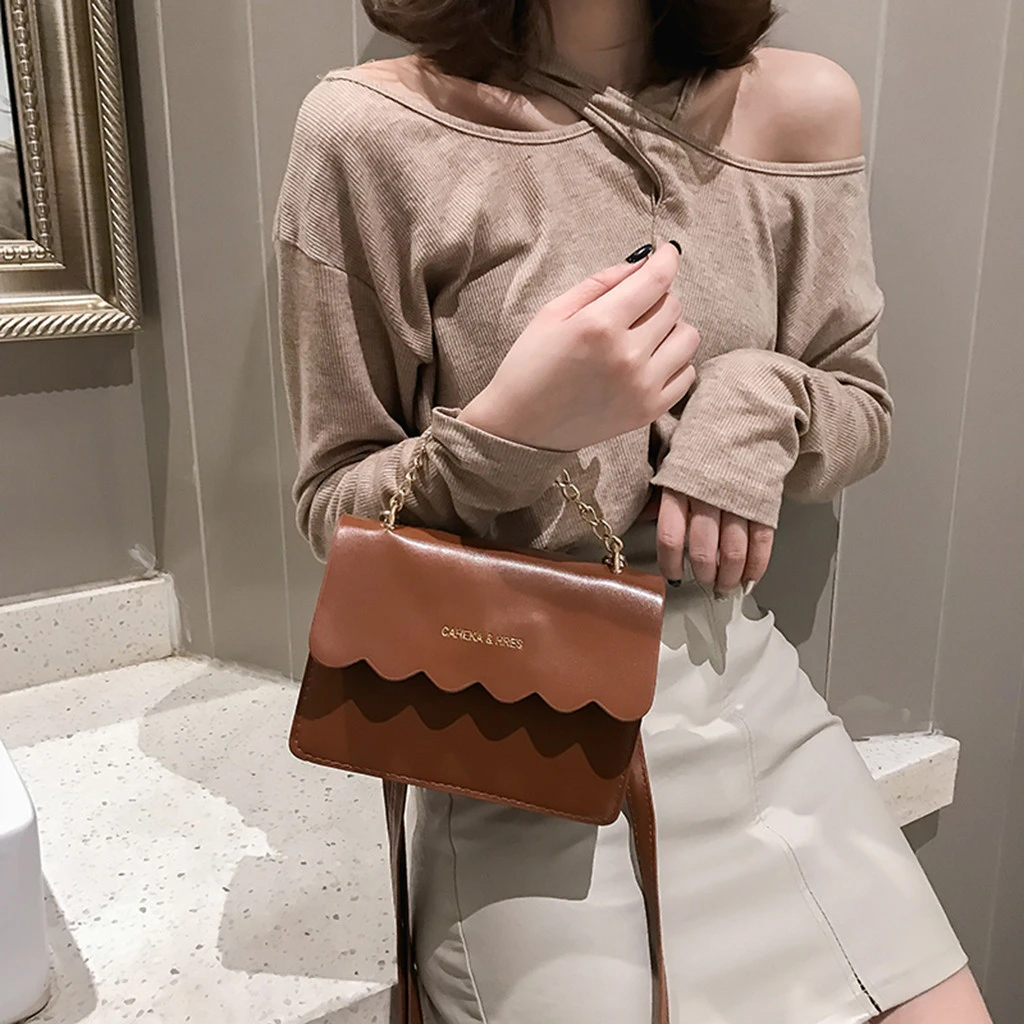 Simple Flap Shoulder Fashion Women Bag Leather Bags Girls Pure Color Mini Messenger Chest Cross Body Handbags Bolsa Feminina 820