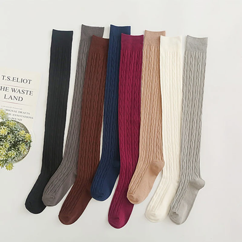 

Fashion Twist Long Stockings Women Cotton High Knee Socks School Thigh Stocking Leg Boots Calcetines Christmas