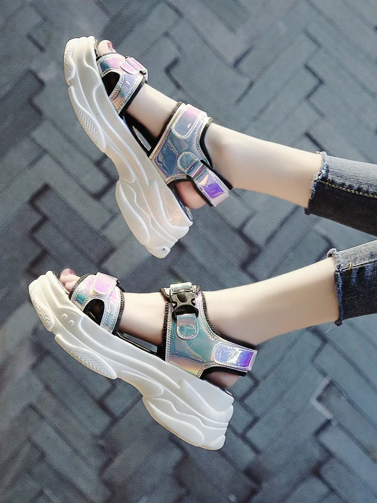 

Sports women's sandals thick bottom 2019 new summer casual wild beach shoes platform high super