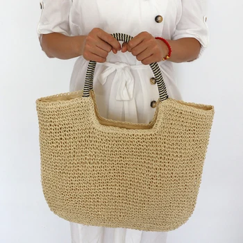 

2020 new ladies bag solid color woven bag European style portable straw bag women bag wild casual summer beach straw bag