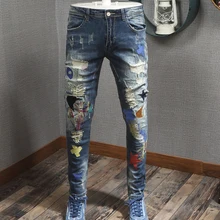 AH09221 модные мужские джинсы Подиумные роскошные известные бренды европейский дизайн вечерние стиль мужская одежда