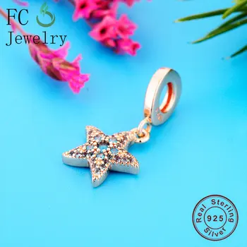 

FC Jewelry Fit Original Brand Charm Bracelet 925 Silver Rose Gold Sea Animal Starfish Blue Zircon Bead For Women Berloque 2020