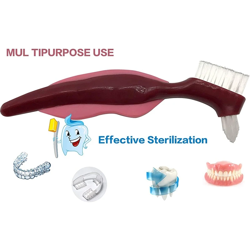 2 Pcs Premium Hard Denture Brush Toothbrush, Cleaning Brush, Multi-Layered Bristles &Portable Denture Double Sided Brush