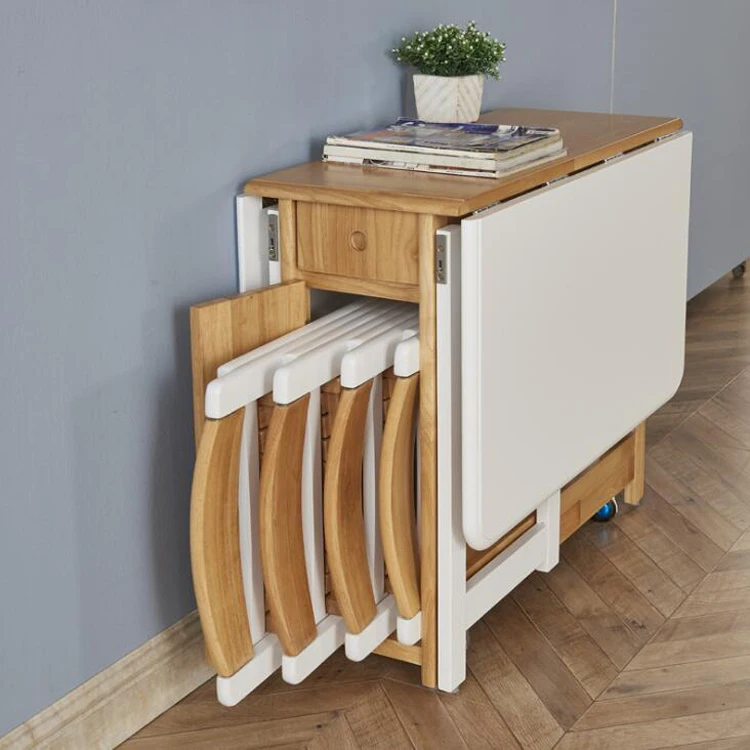 Mesa de comedor plegable madera Estilo nórdico, silla retráctil multifuncional moderna, 1 mesa, 4 sillas de cocina|Mesas de comedor| - AliExpress