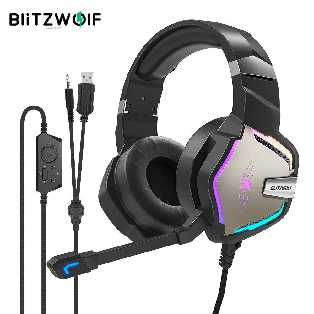 BlitzWolf BW-GH1 Pro Gaming Headset 7.1/5.1 Virtual Surround Sound Gaming Headphones for PS4 /PS3 forXBOX RGB LED Light PC Gamer