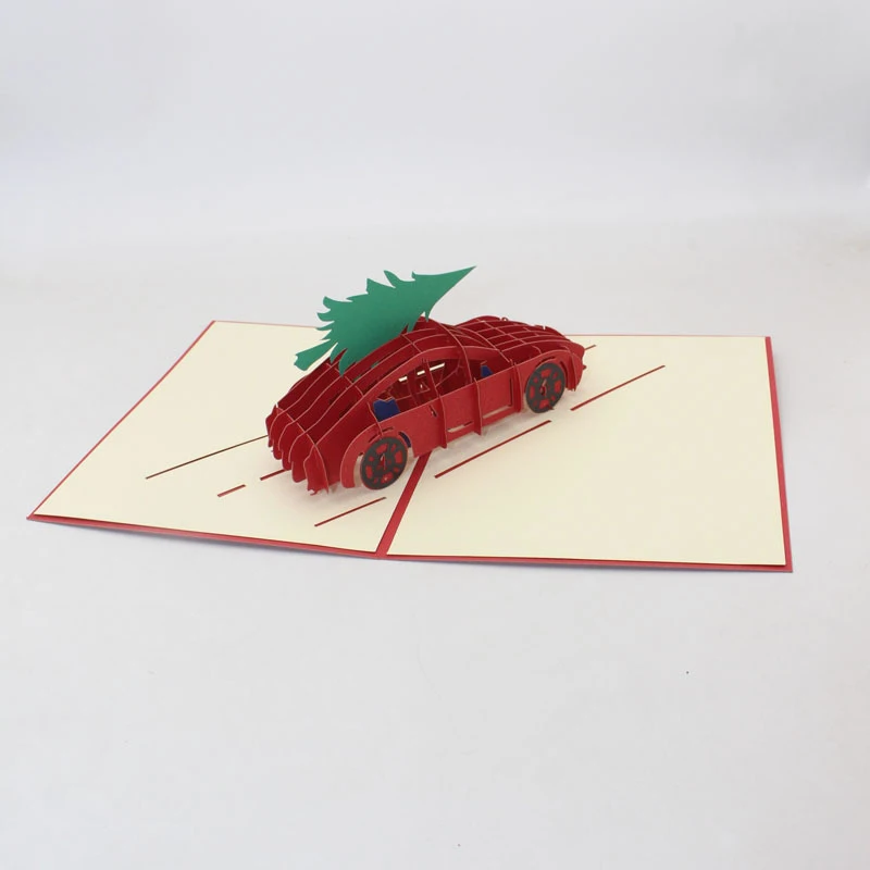 3D ручной работы Рождественский спортивный автомобиль Рождественская елка бумажные Пригласительные открытки открытка Рождество Дети счастливый год подарок